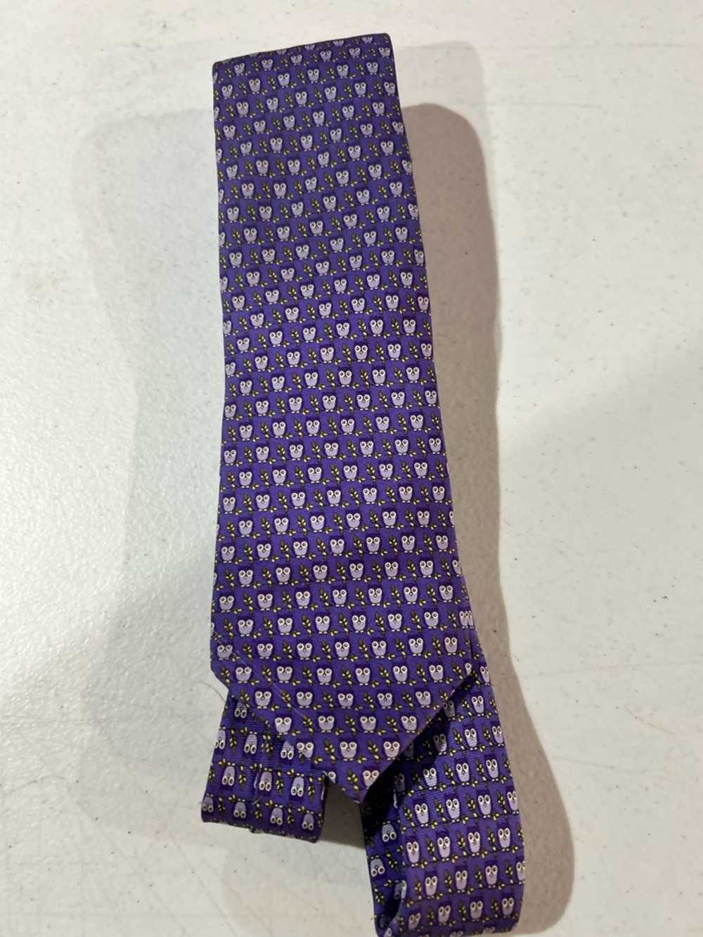 Purple Geometric Owl Motif Men's Tie